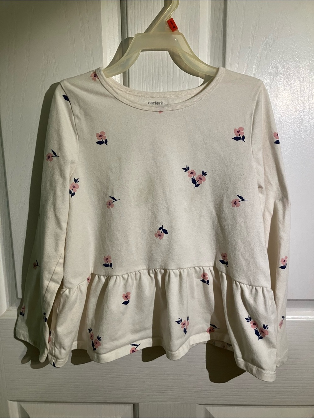 Carter's Cream Long-Sleeve Peplum Top with Pink Floral Accents